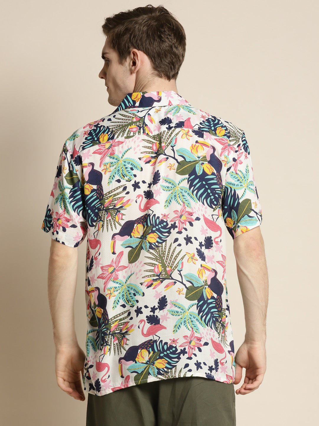 Men White & Multi Print Viscose Rayon Relaxed Fit Casual Resort Shirt - #folk republic#