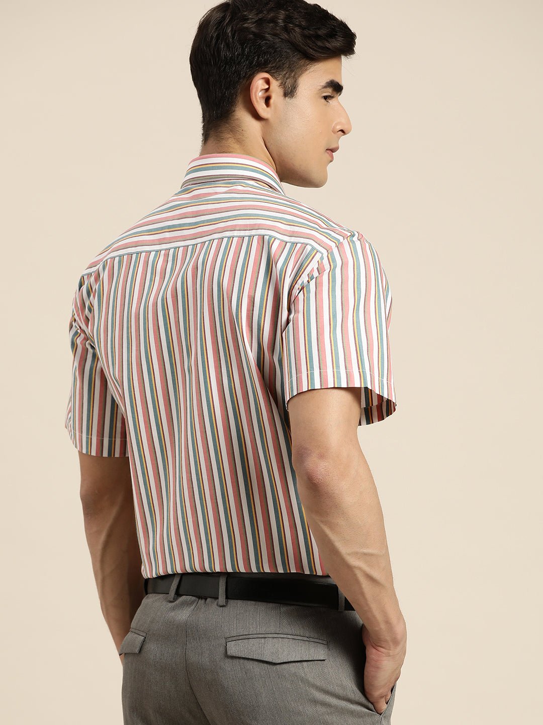 Men White & Multi Stripes Pure Cotton Slim fit Formal Shirt - #folk republic#