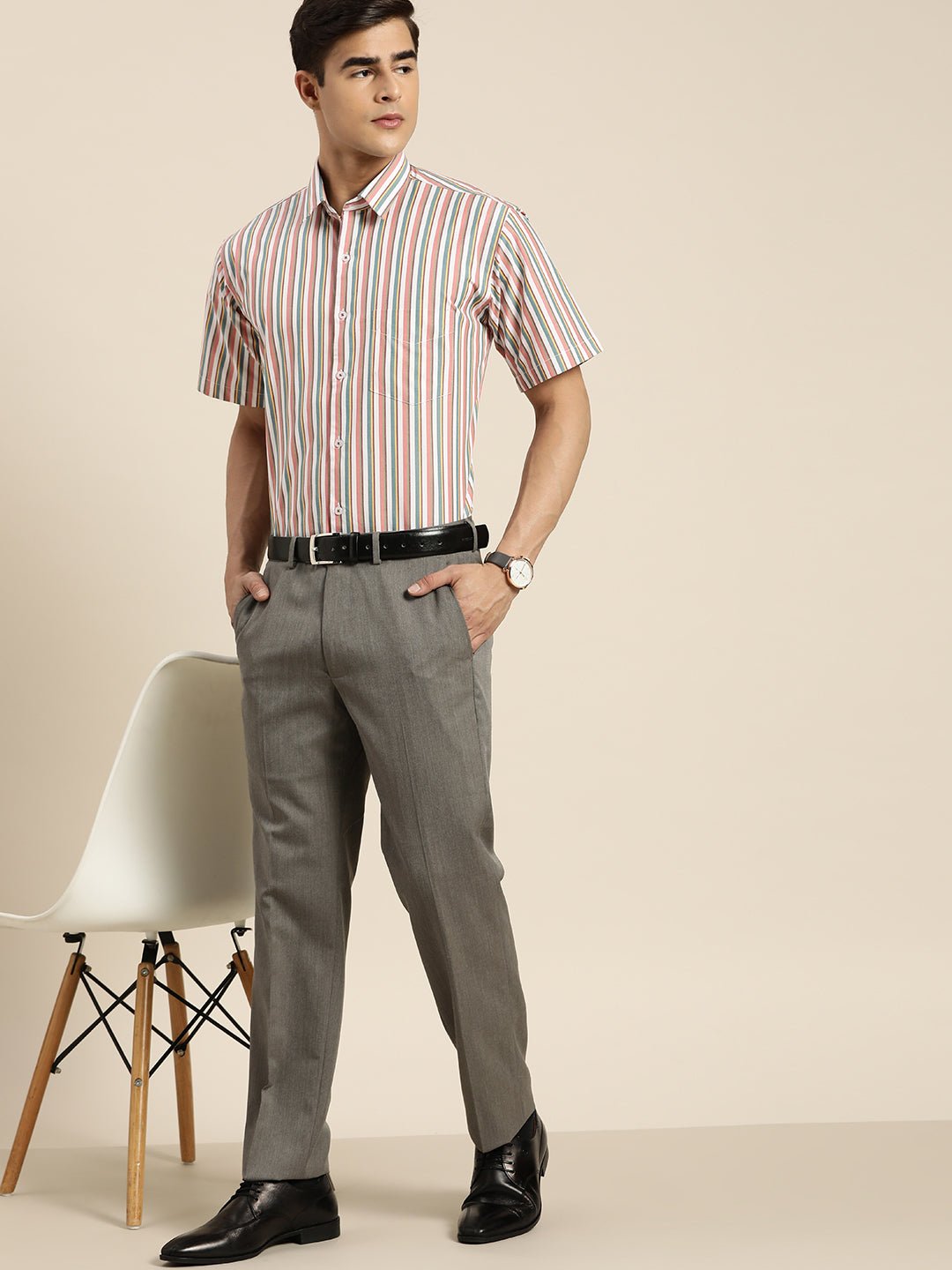 Men White & Multi Stripes Pure Cotton Slim fit Formal Shirt - #folk republic#