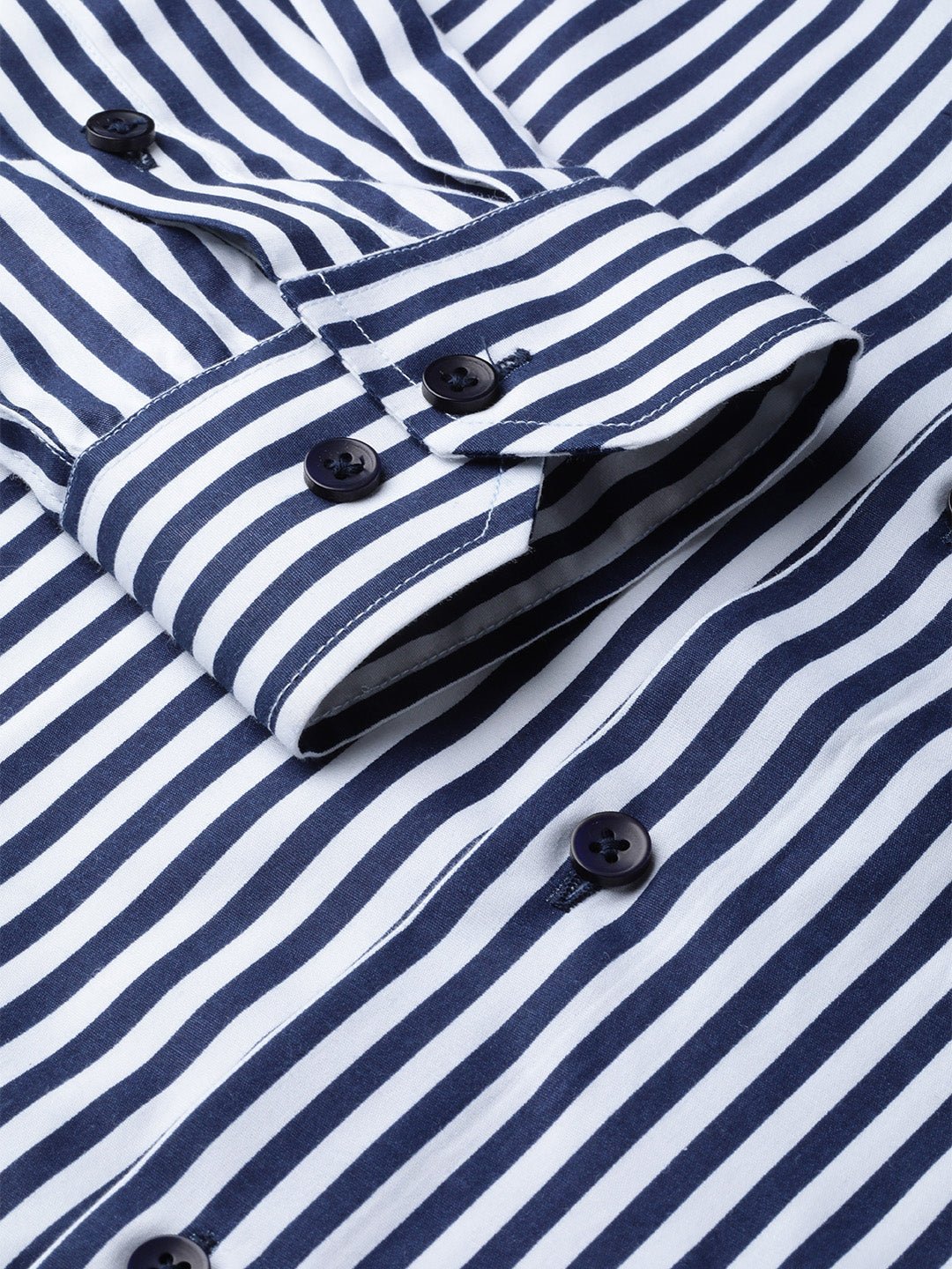 Men White & Navy Pure Cotton Striped Slim Fit Formal Shirt - #folk republic#