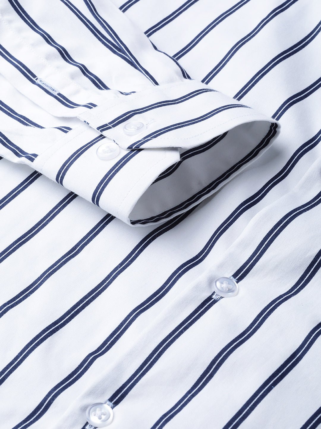 Men White & Navy Pure Cotton Striped Slim Fit Formal Shirt - #folk republic#