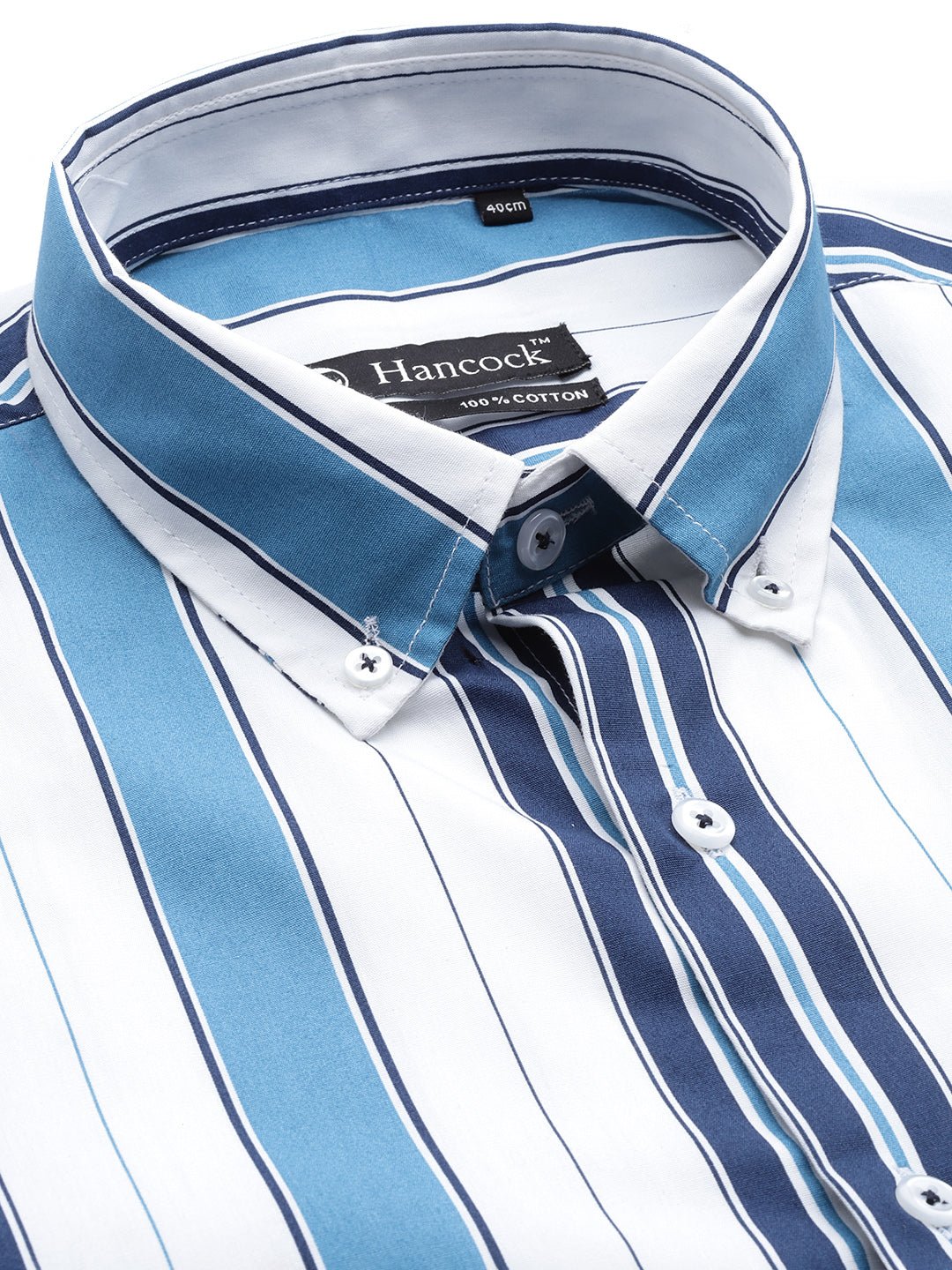 Men White & Navy Striped Pure Cotton Slim Fit Formal Shirt - #folk republic#