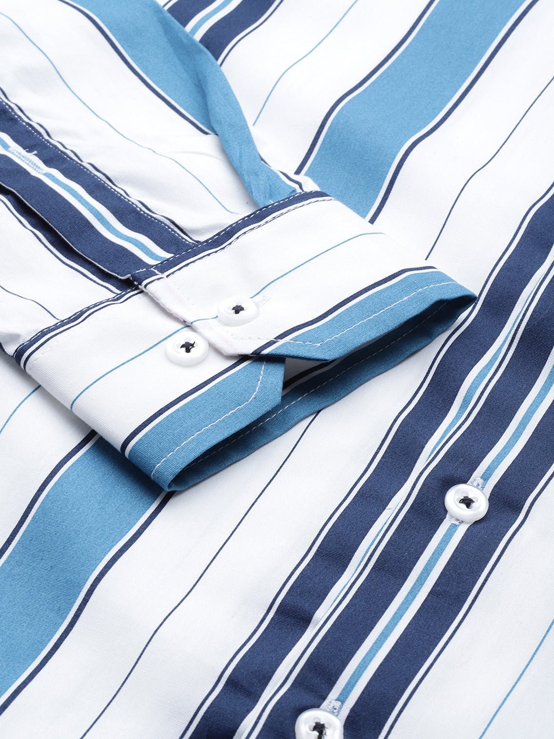 Men White & Navy Striped Pure Cotton Slim Fit Formal Shirt - #folk republic#