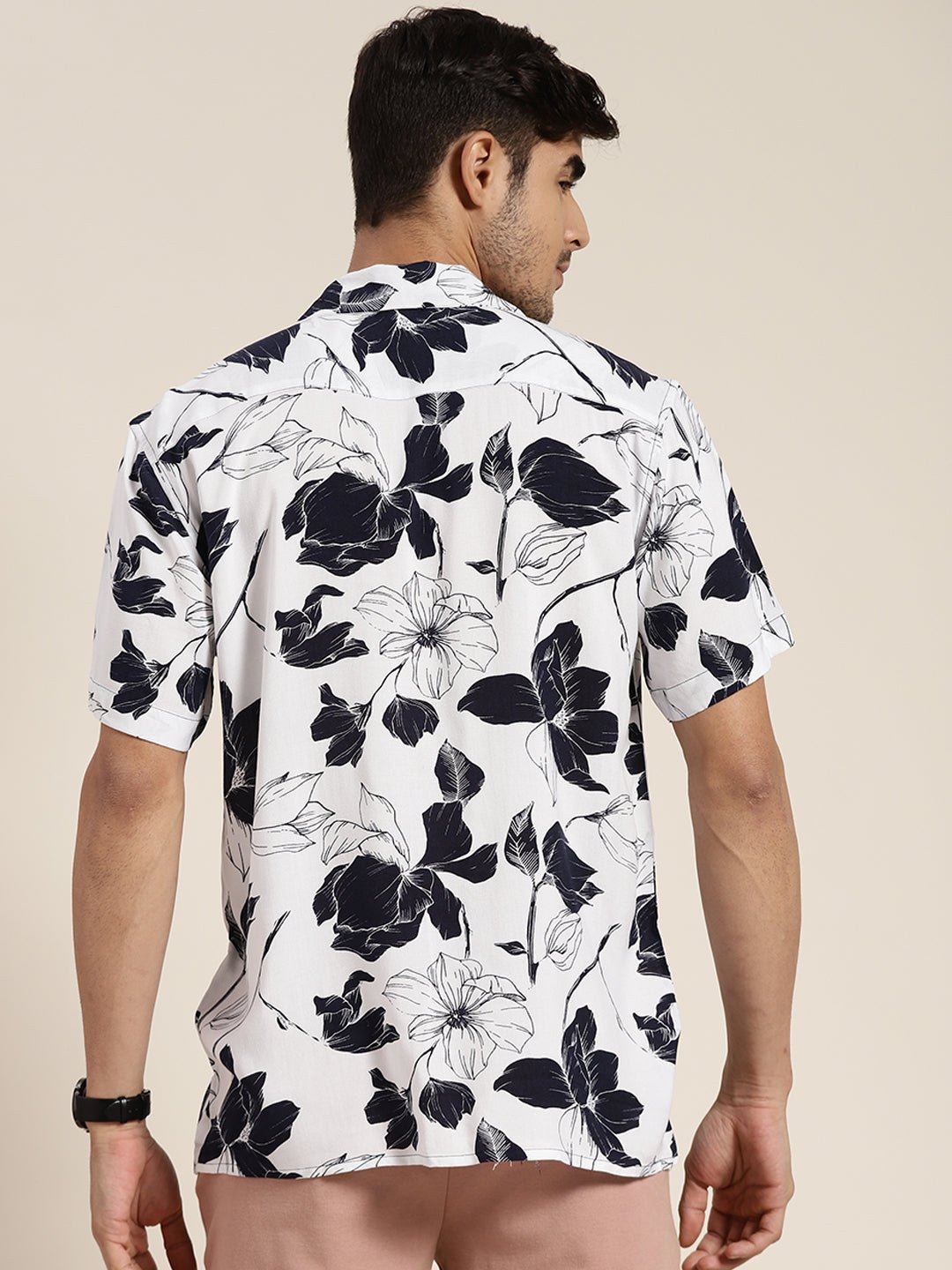 Men White Printed Viscose Rayon Relaxed Fit Casual Resort Shirt - #folk republic#