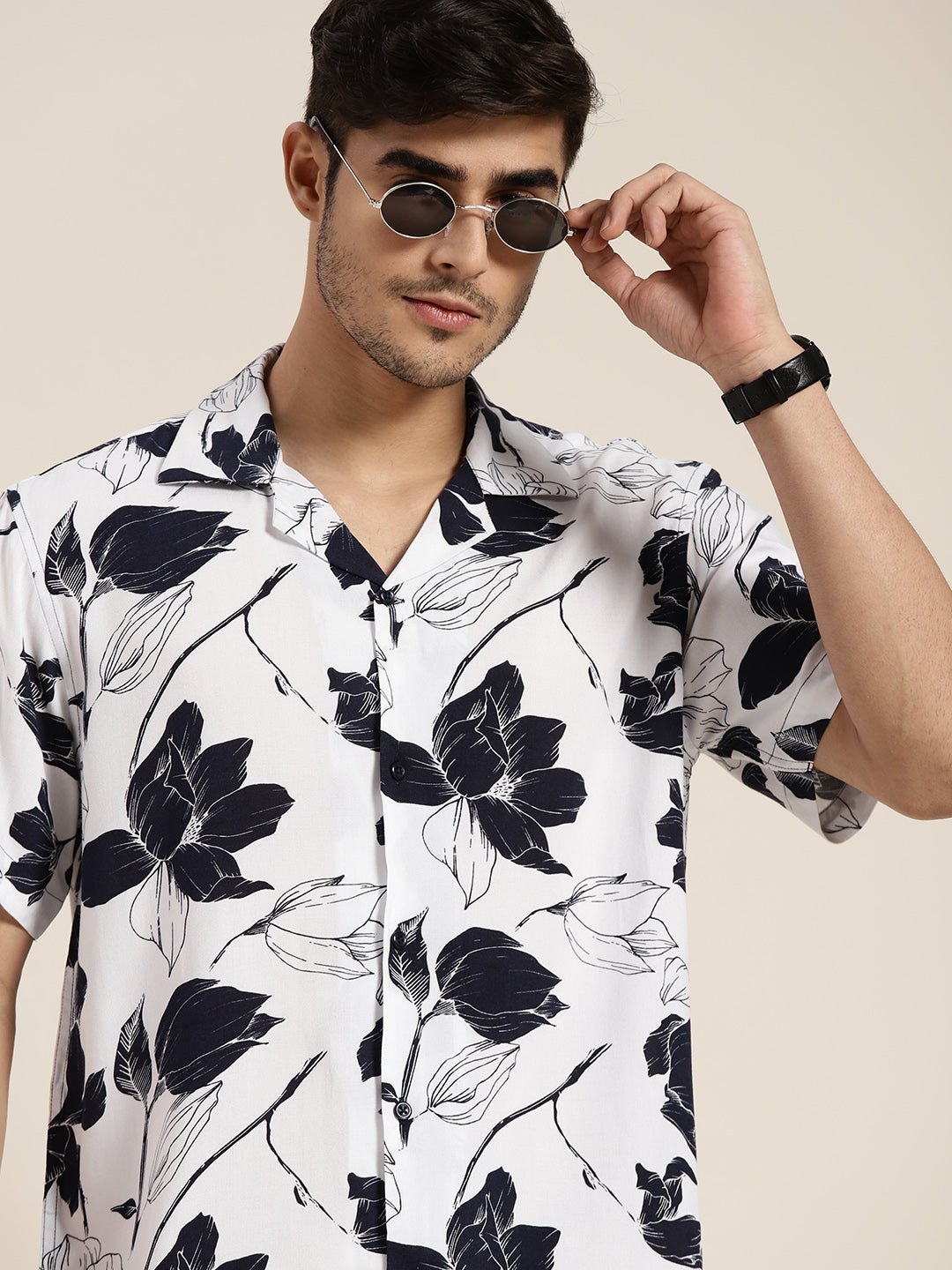 Men White Printed Viscose Rayon Relaxed Fit Casual Resort Shirt - #folk republic#