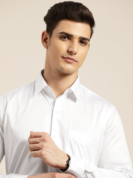 Men White Pure Cotton Solid Regular Fit Formal Shirt - #folk republic#