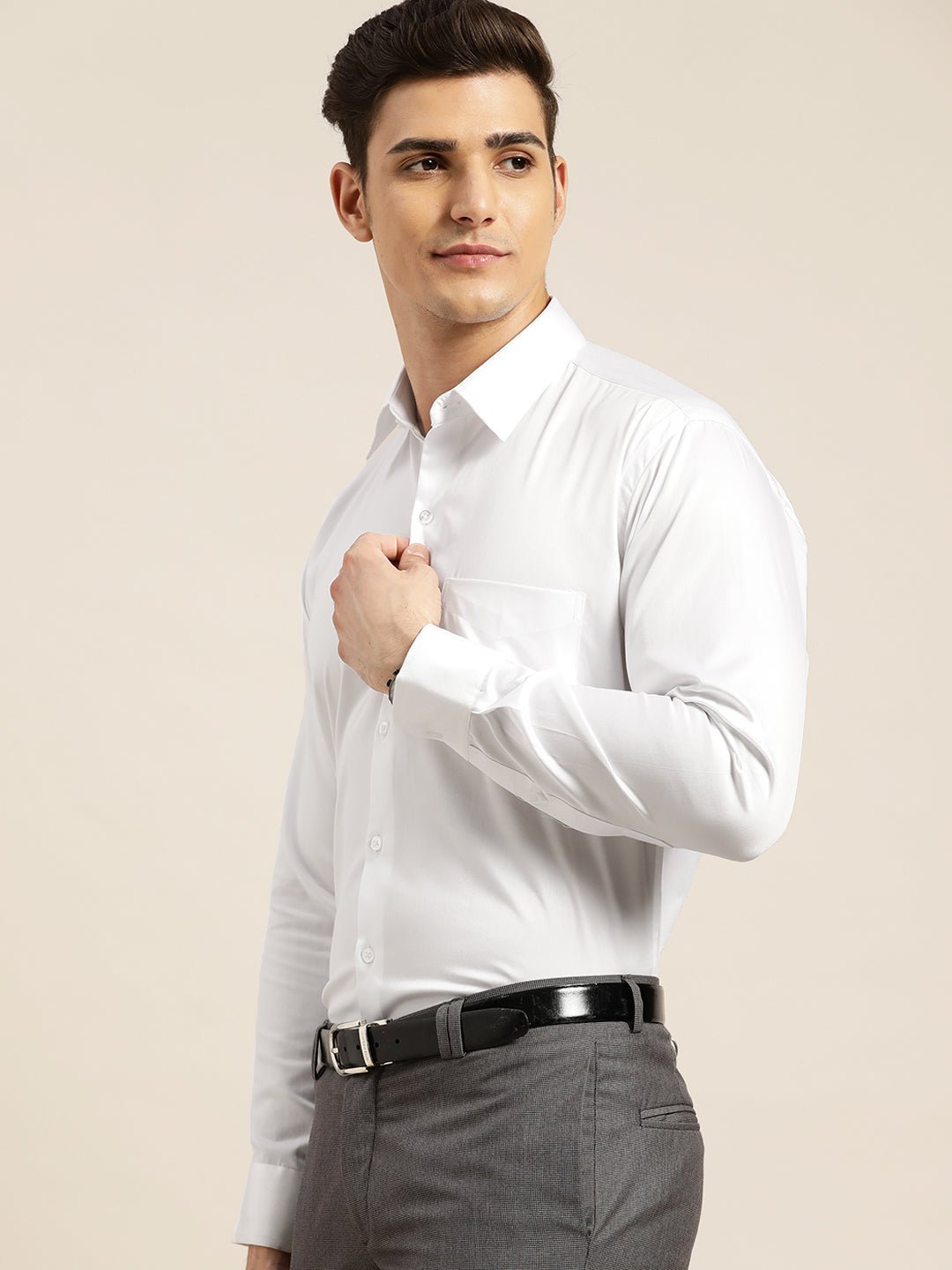 Men White Pure Cotton Solid Regular Fit Formal Shirt - #folk republic#