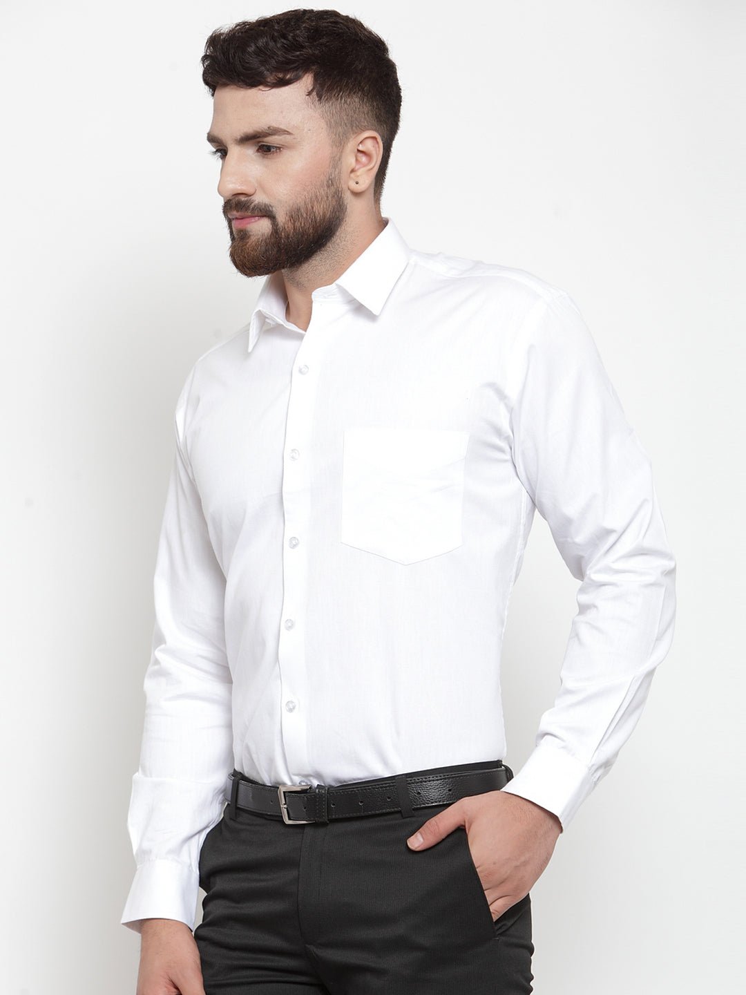 Men White Pure Cotton Solid Slim Fit Formal Shirt - #folk republic#