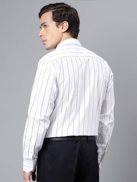 Men White Pure Cotton Striped Slim Fit Formal Shirt - #folk republic#