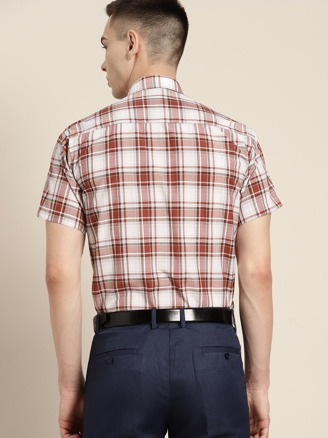 Men White & Red Checks Pure Cotton Slim fit Formal Shirt - #folk republic#