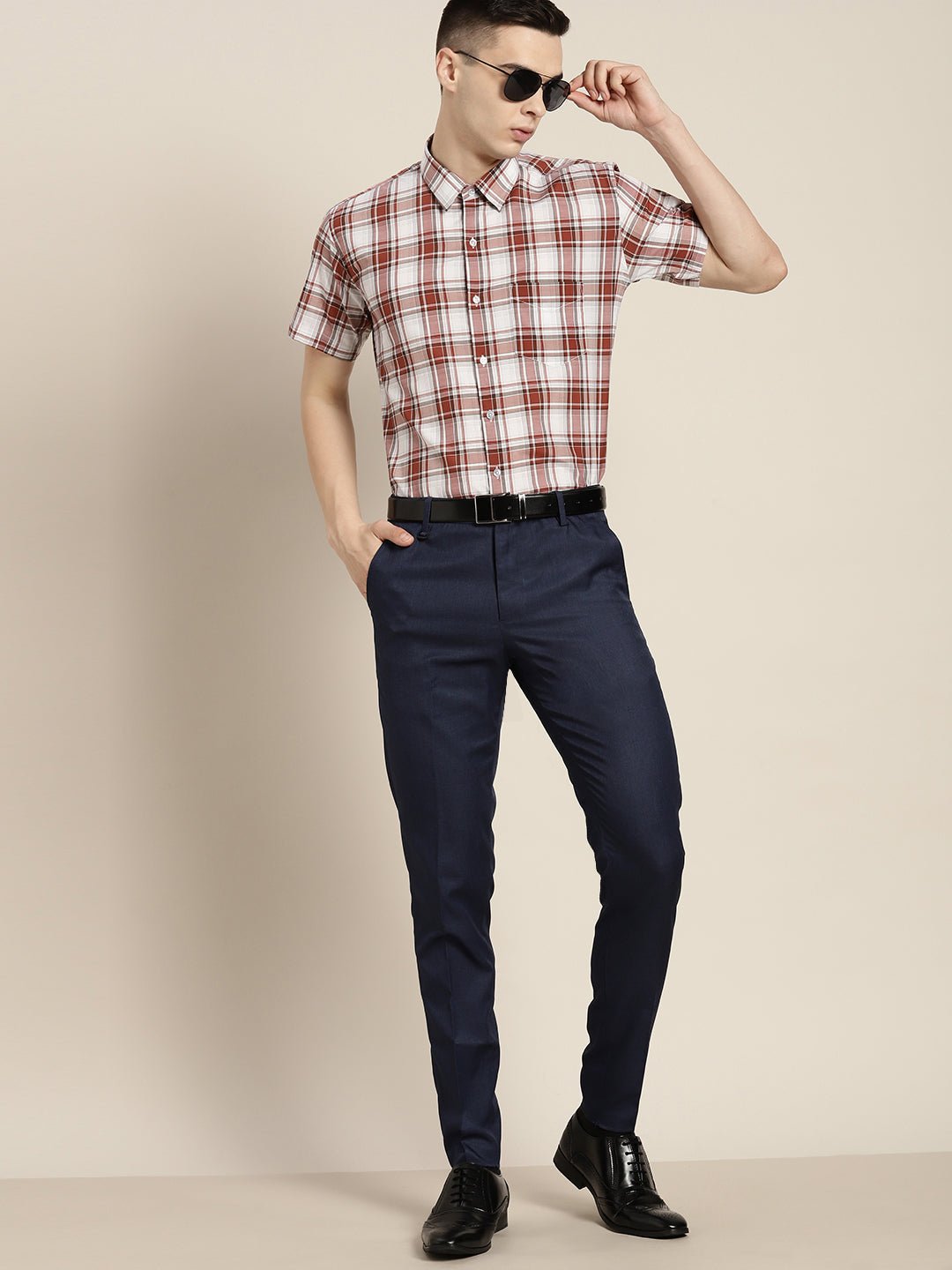 Men White & Red Checks Pure Cotton Slim fit Formal Shirt - #folk republic#