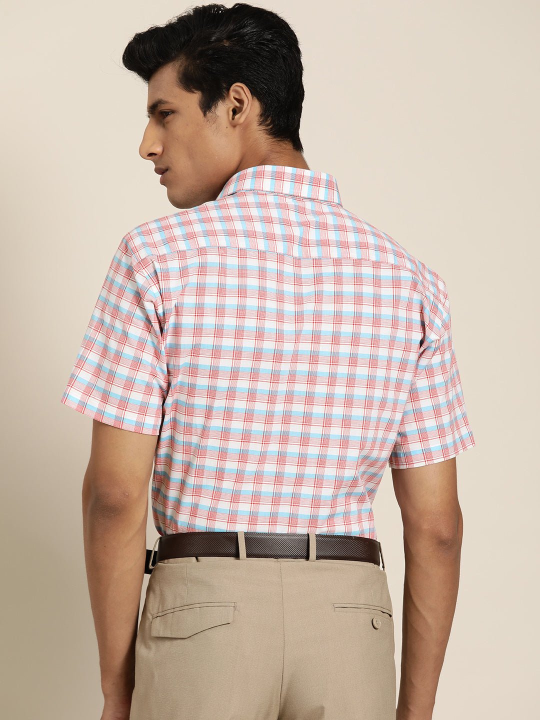 Men White & Red Checks Pure Cotton Slim Fit Formal Shirt - #folk republic#