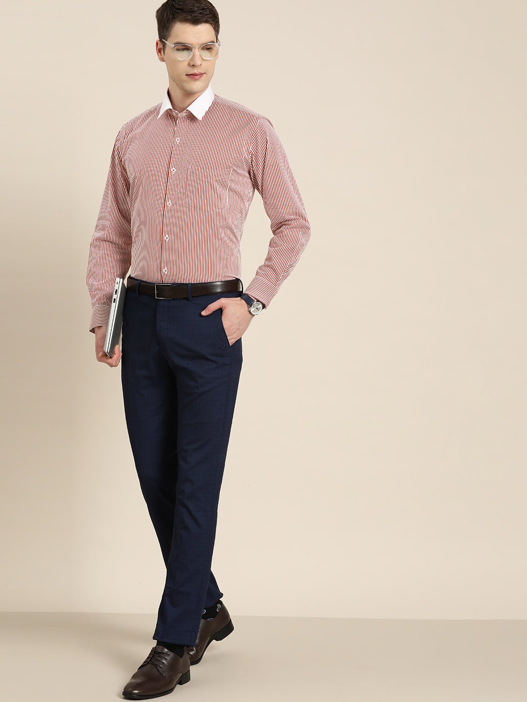 Men White & Red Stripes Pure Cotton Slim fit Formal Shirt - #folk republic#