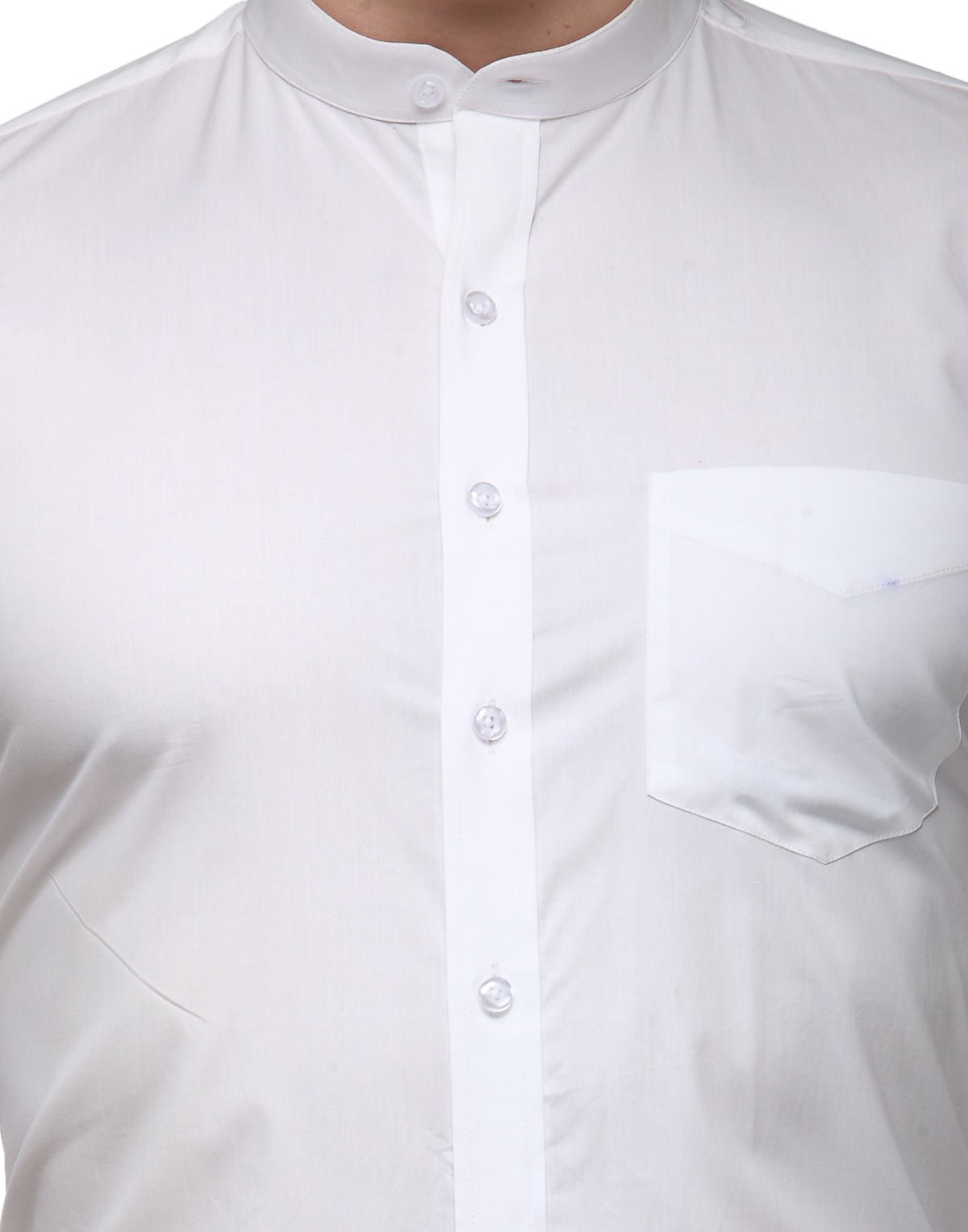 Men White Slim Fit Solid Chinese Collar Pure Cotton Formal Shirt - #folk republic#