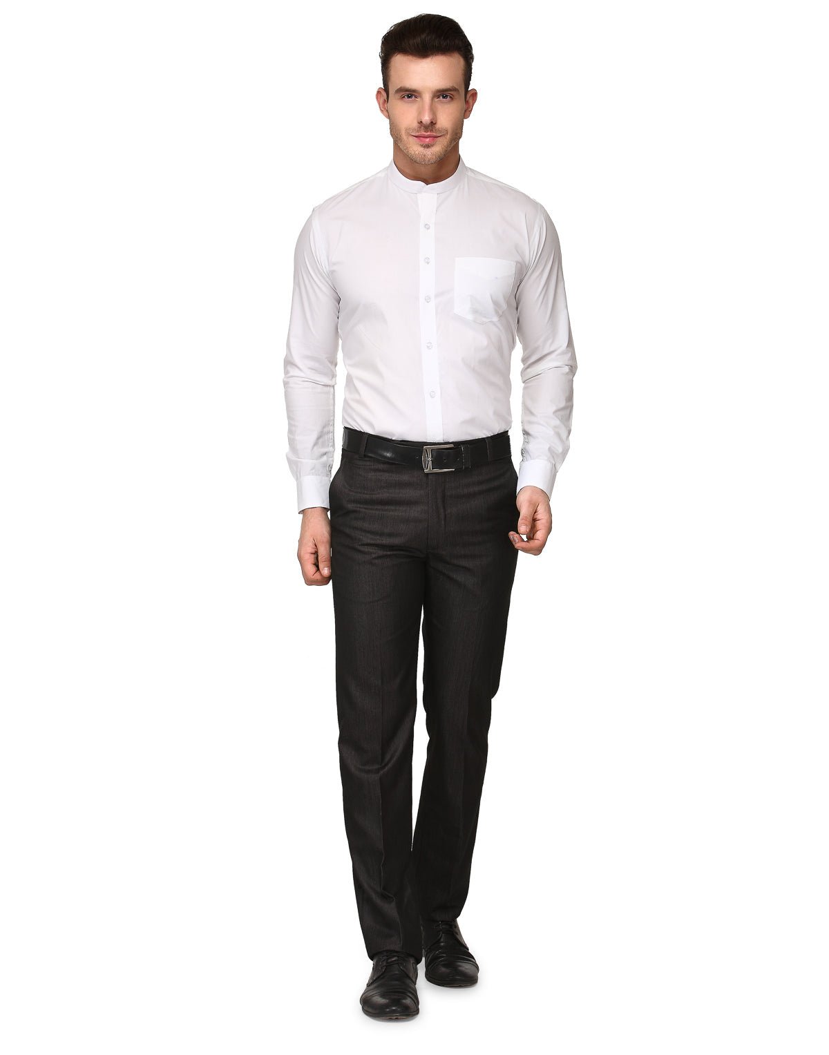 Men White Slim Fit Solid Chinese Collar Pure Cotton Formal Shirt - #folk republic#