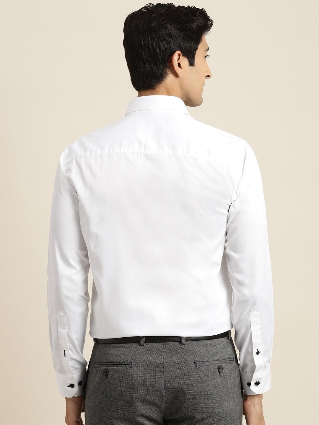Men White Solid Black Buttons Pure Cotton Slim Fit Formal Shirt - #folk republic#