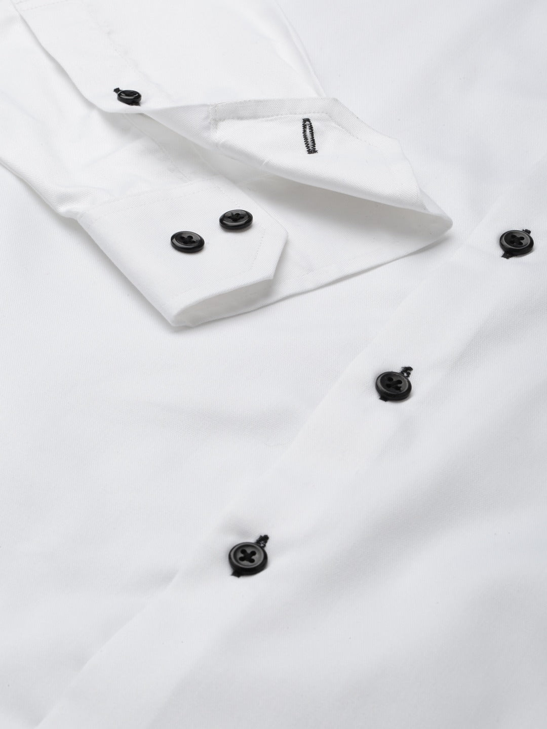 Men White Solid Black Buttons Pure Cotton Slim Fit Formal Shirt - #folk republic#
