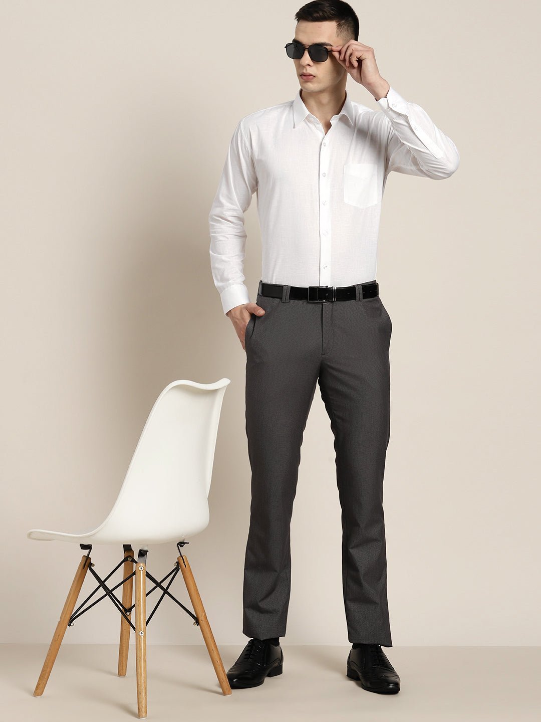 Men White Solid Linen Cotton Slim fit Formal Shirt - #folk republic#