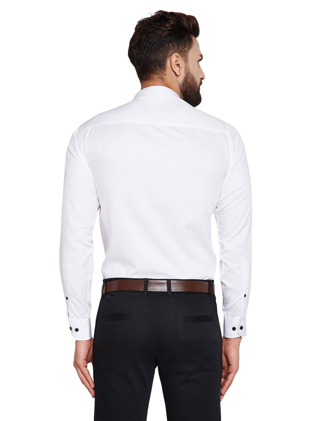 Men White Solid Mandarin Collar Slim Fit Pure Cotton Formal Shirt - #folk republic#