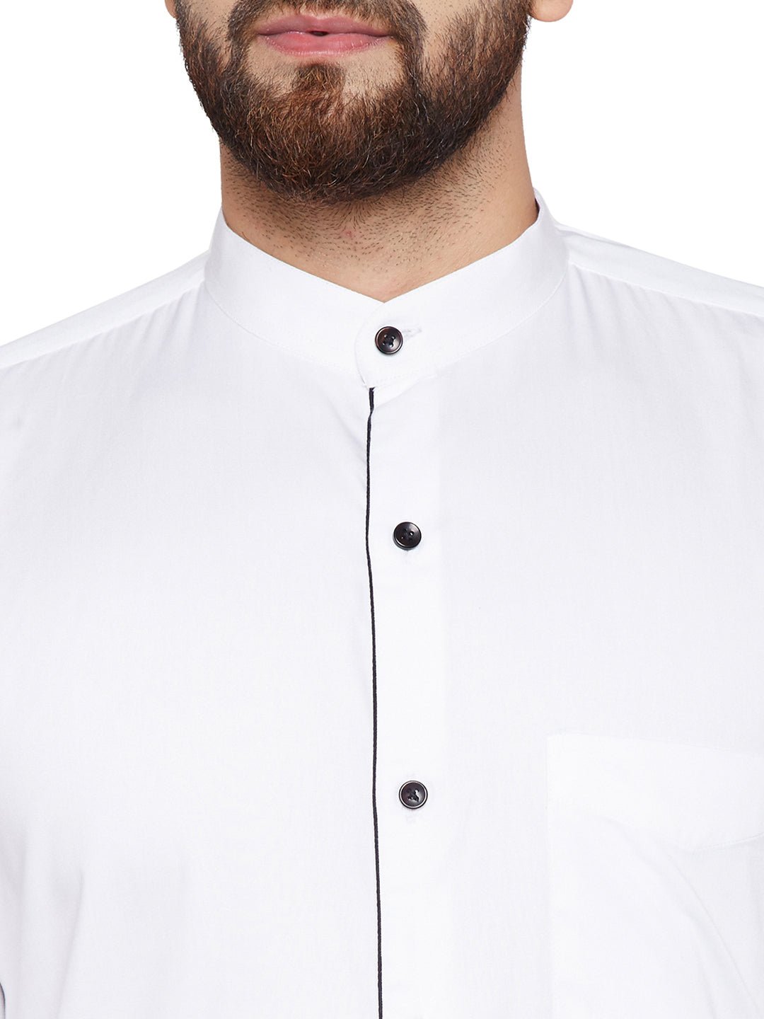 Men White Solid Mandarin Collar Slim Fit Pure Cotton Formal Shirt - #folk republic#