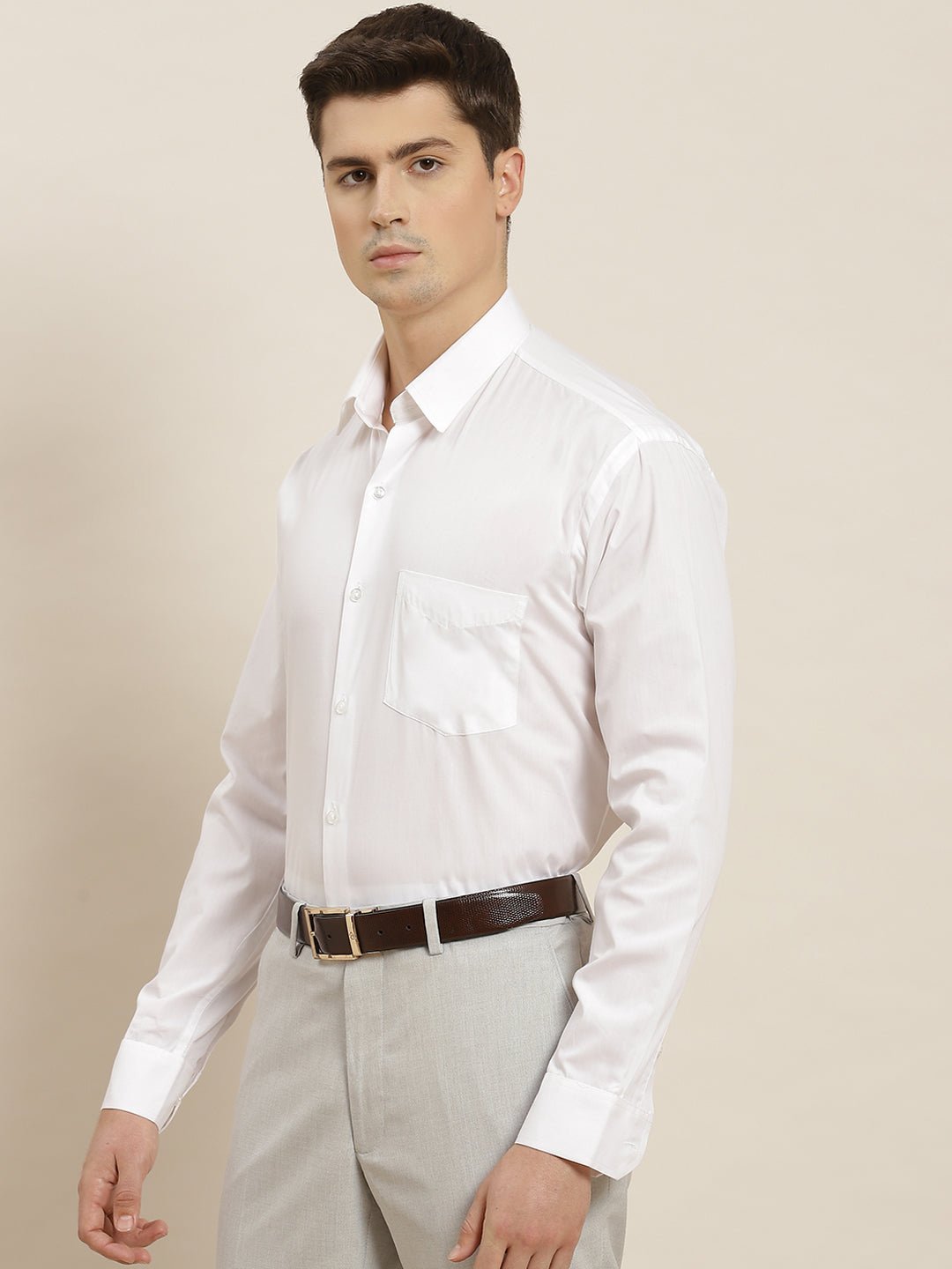 Men White Solid Pure Cotton Regular Fit Formal Shirt - #folk republic#