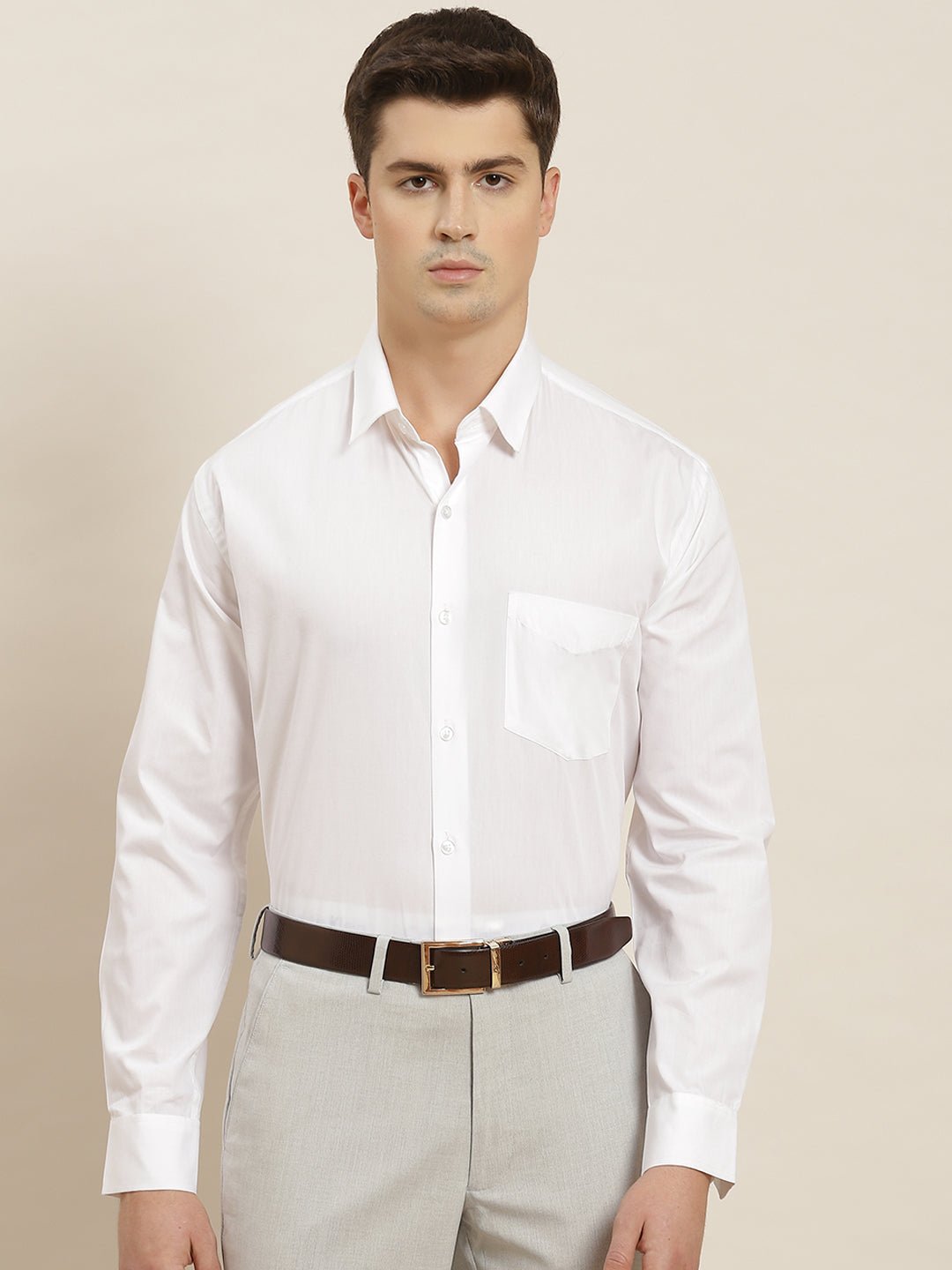 Men White Solid Pure Cotton Regular Fit Formal Shirt - #folk republic#