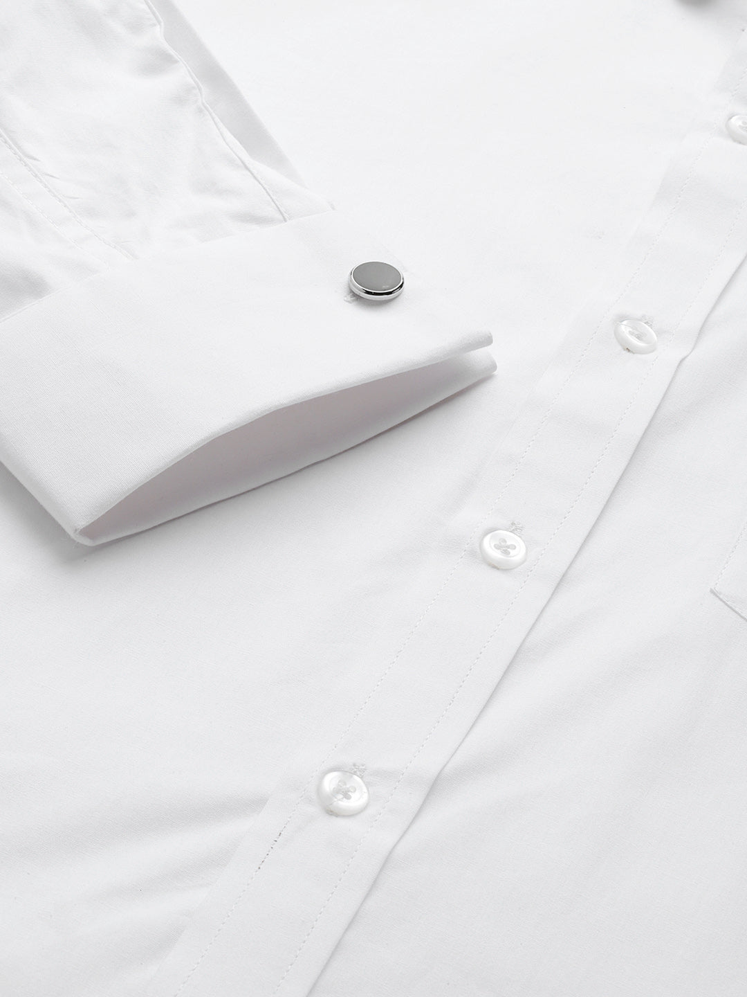 Men White Solid Pure Cotton Regular Fit French Cuff Formal Shirt - #folk republic#
