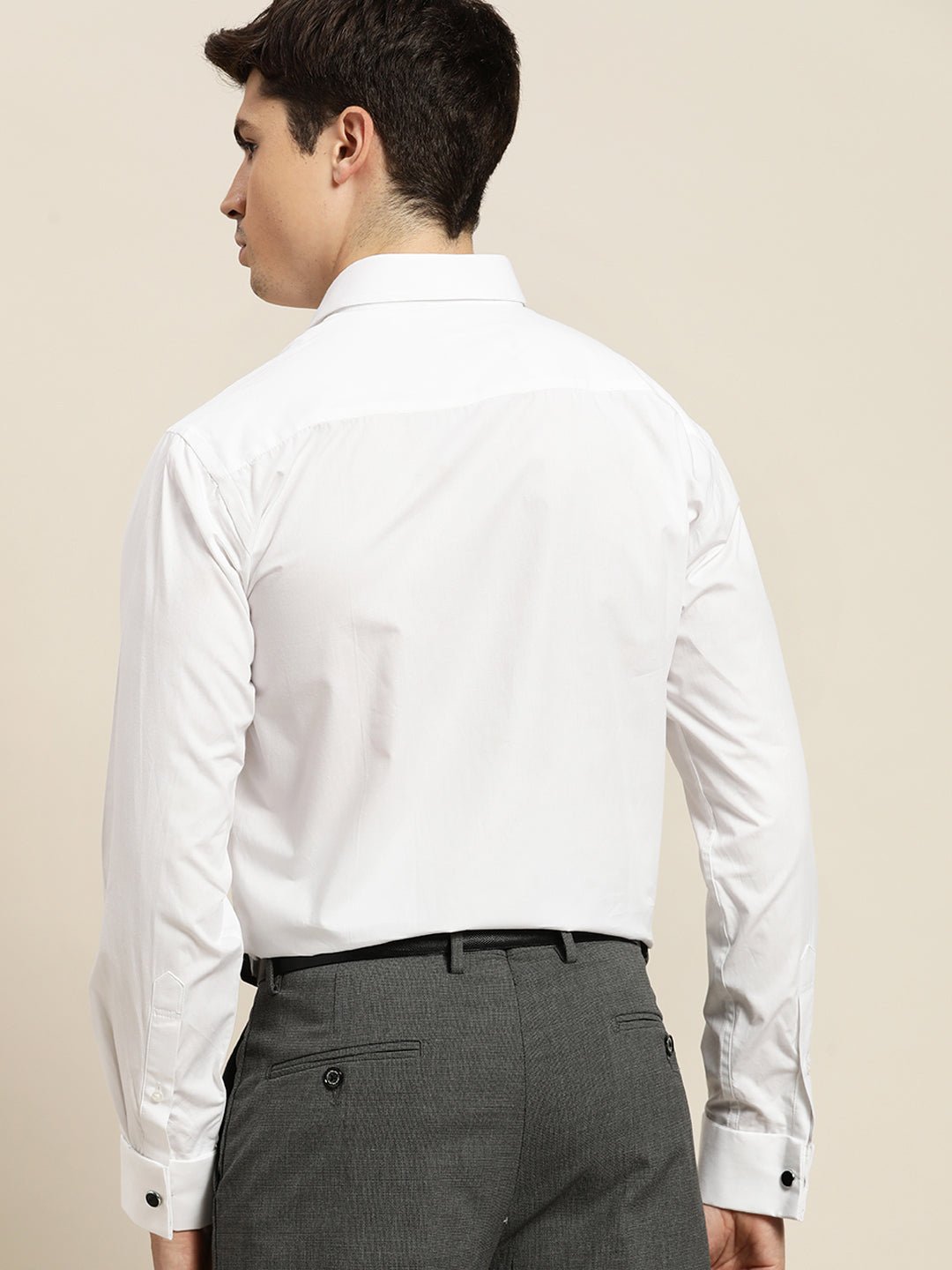 Men White Solid Pure Cotton Regular Fit French Cuff Formal Shirt - #folk republic#
