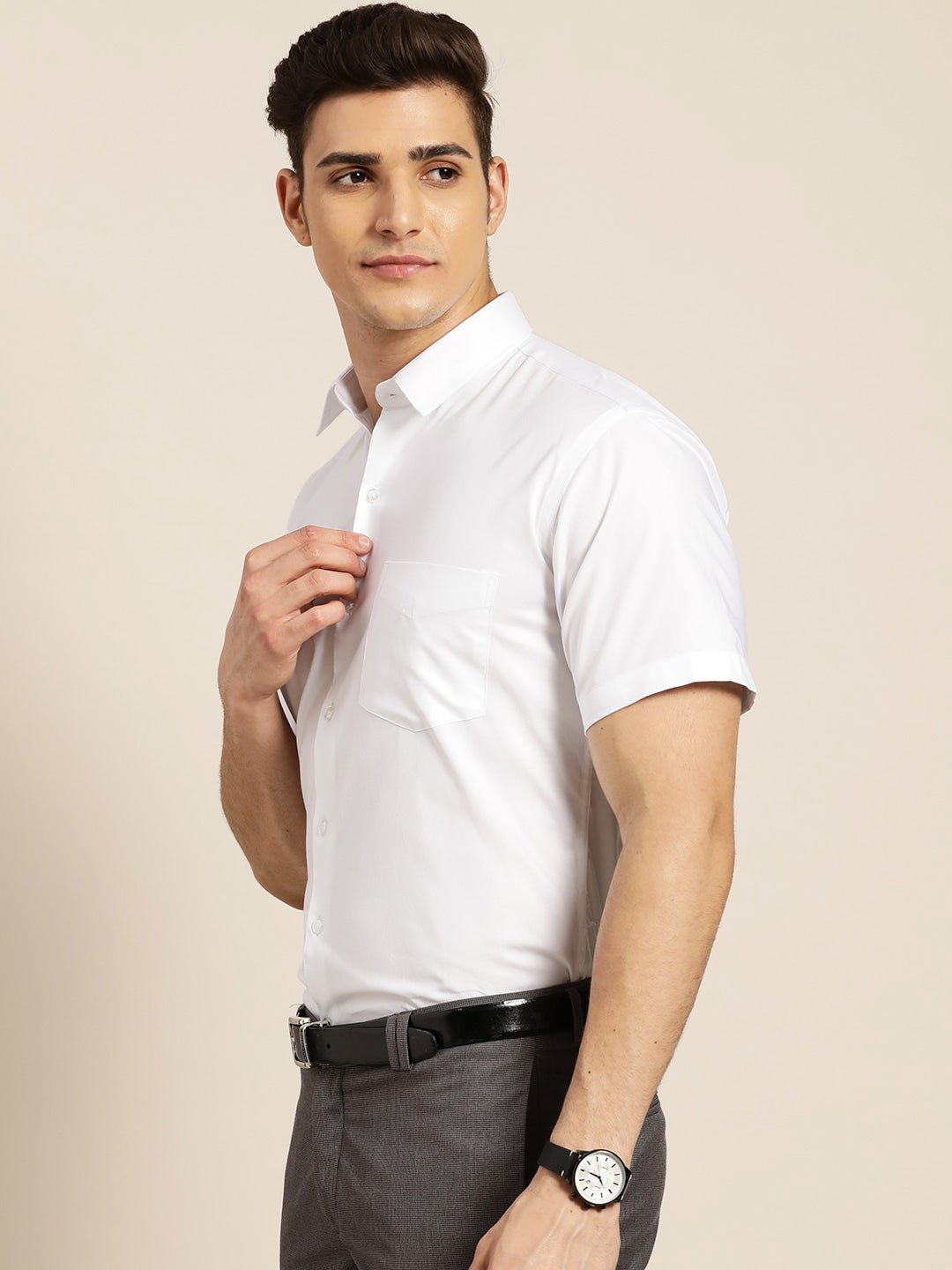 Men White Solid Pure Cotton Slim Fit Formal Shirt - #folk republic#