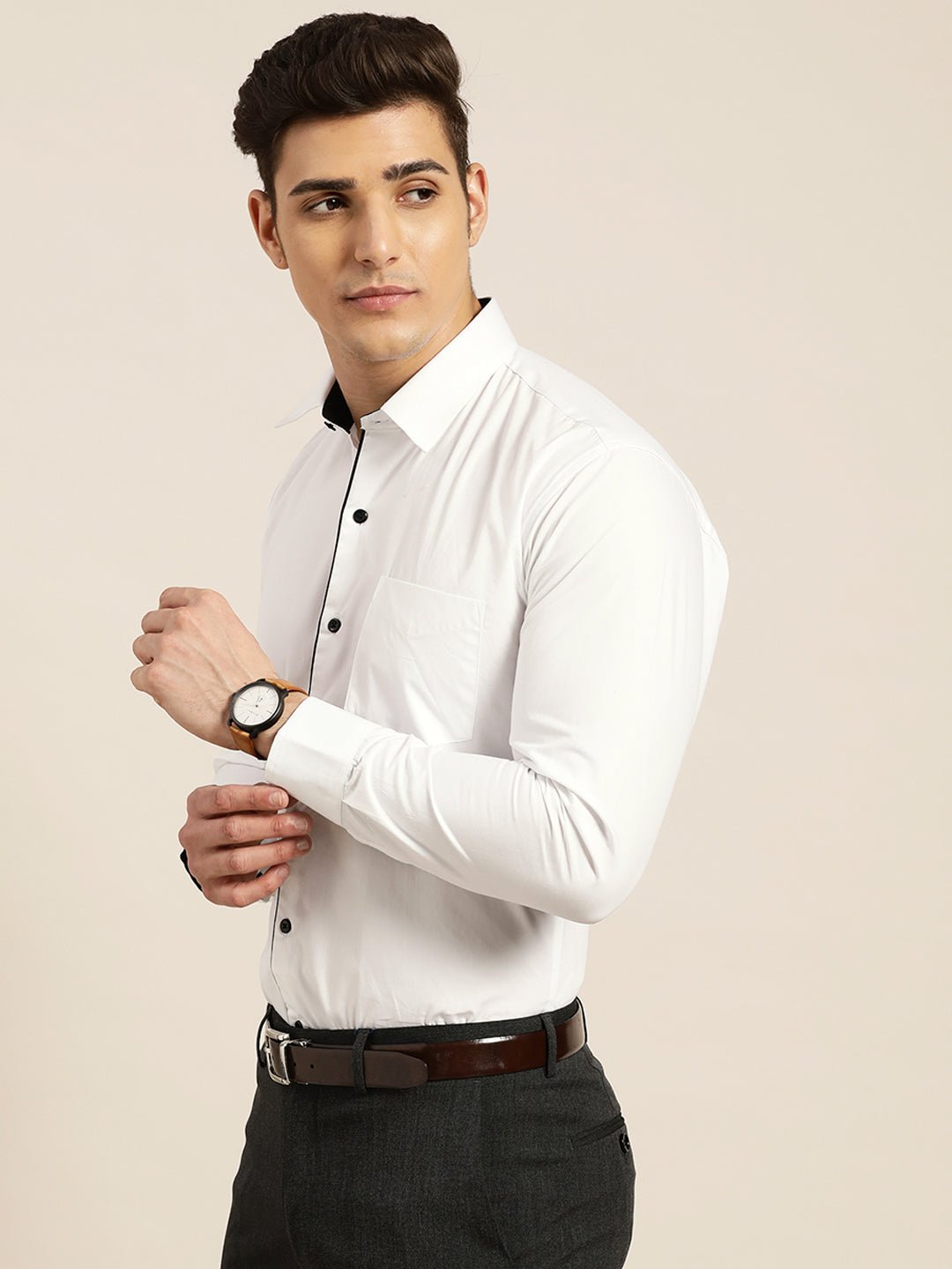Men White Solid Pure Cotton Slim Fit Formal Shirt - #folk republic#