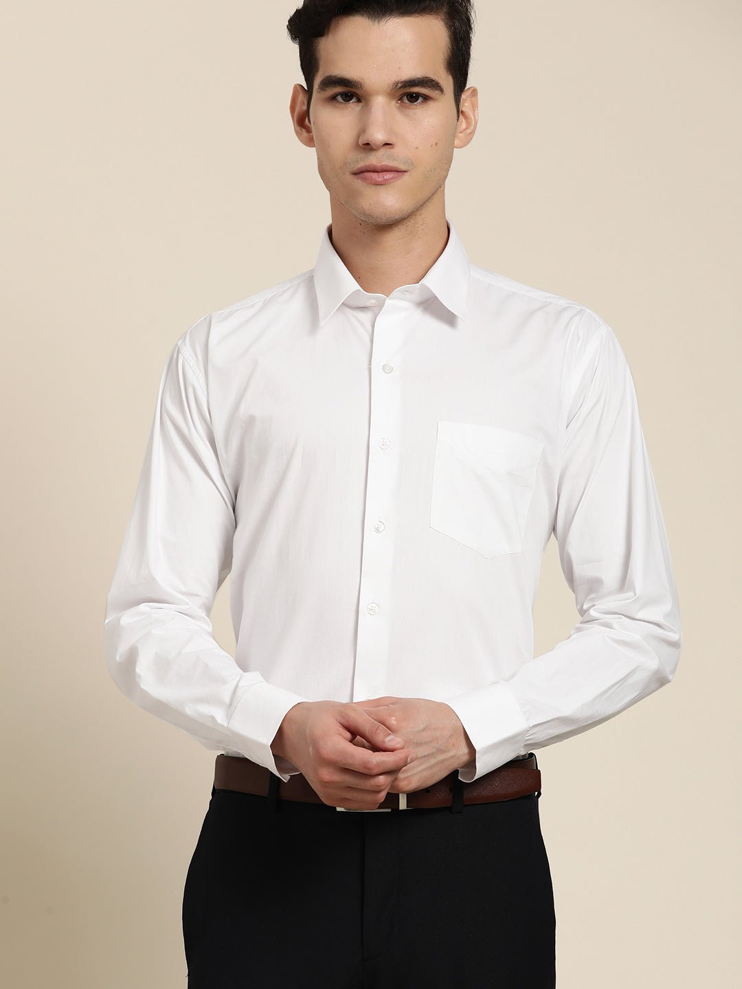 Men White Solid Pure Cotton Slim Fit Formal Shirt - #folk republic#