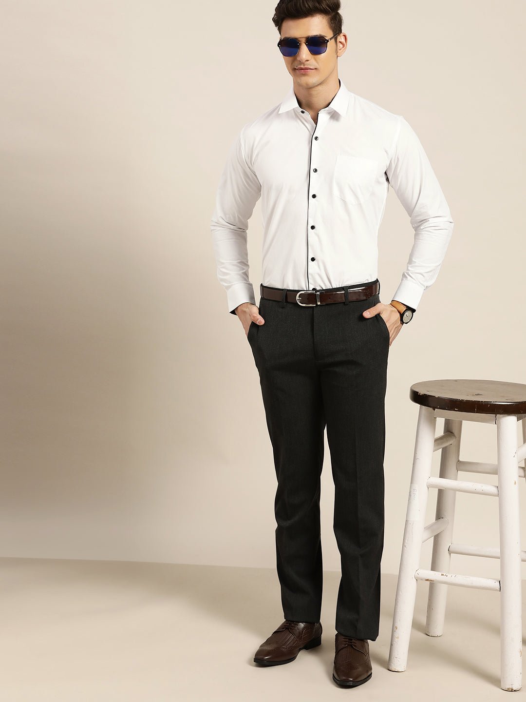 Men White Solid Pure Cotton Slim Fit Formal Shirt - #folk republic#