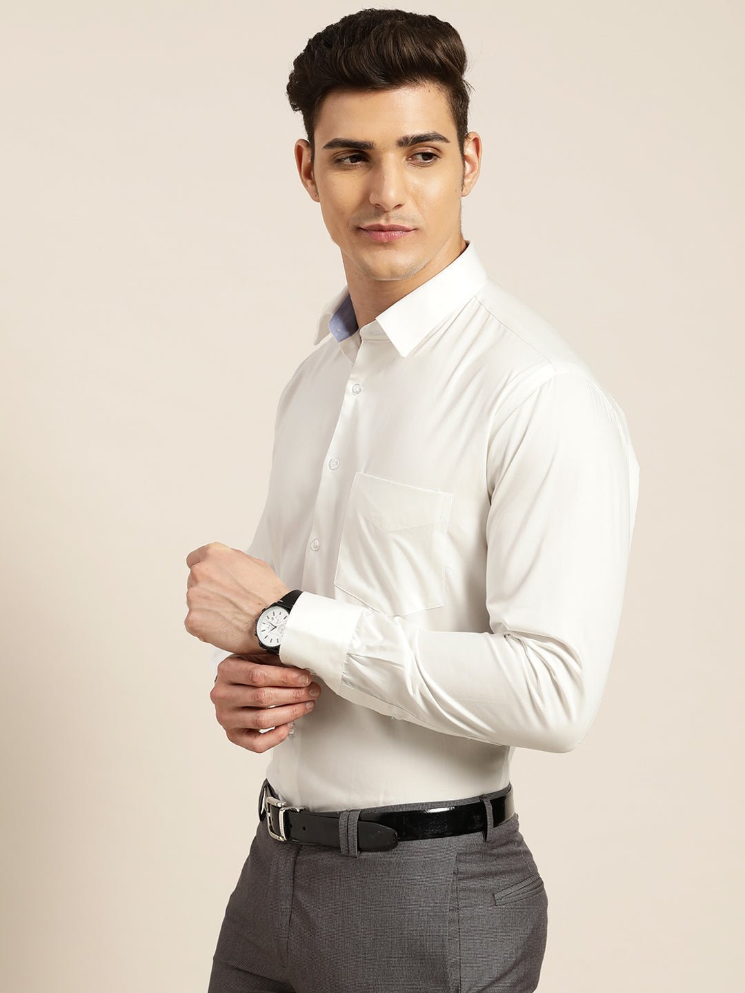 Men White Solid Pure Cotton Slim Fit Formal Shirt - #folk republic#