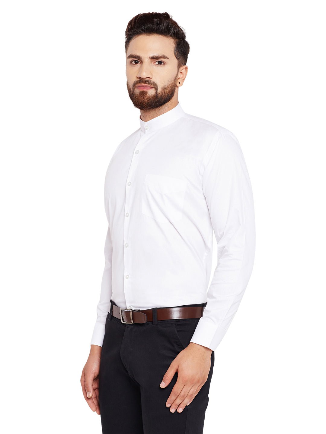 Men White Solid Regular Fit Pure Cotton Formal Shirt - #folk republic#