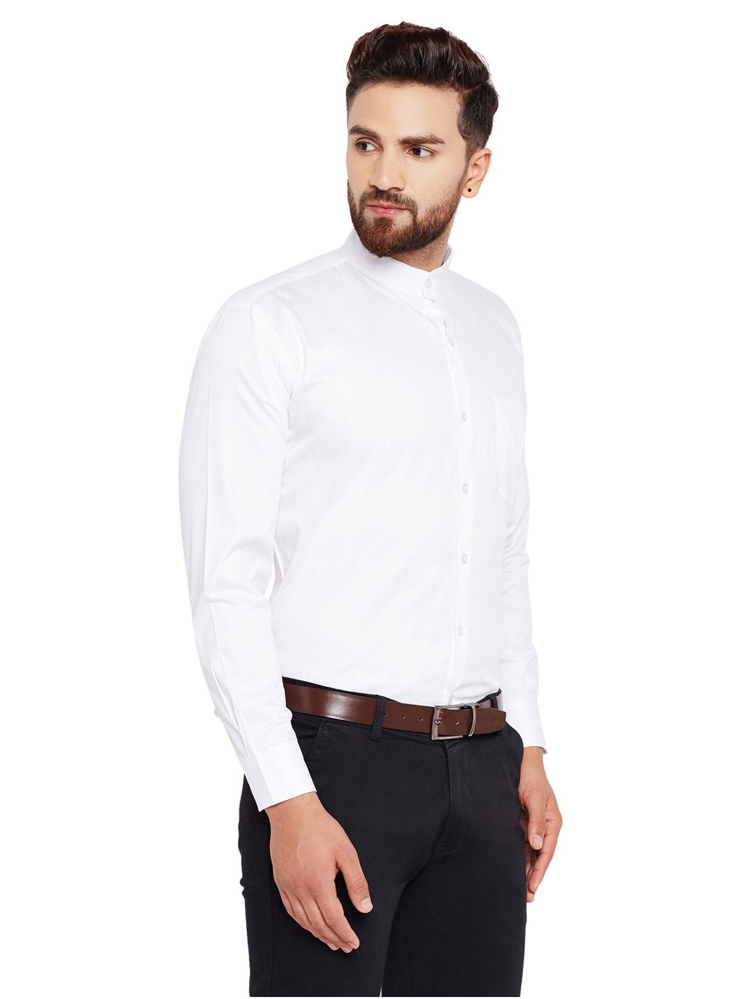 Men White Solid Regular Fit Pure Cotton Formal Shirt - #folk republic#