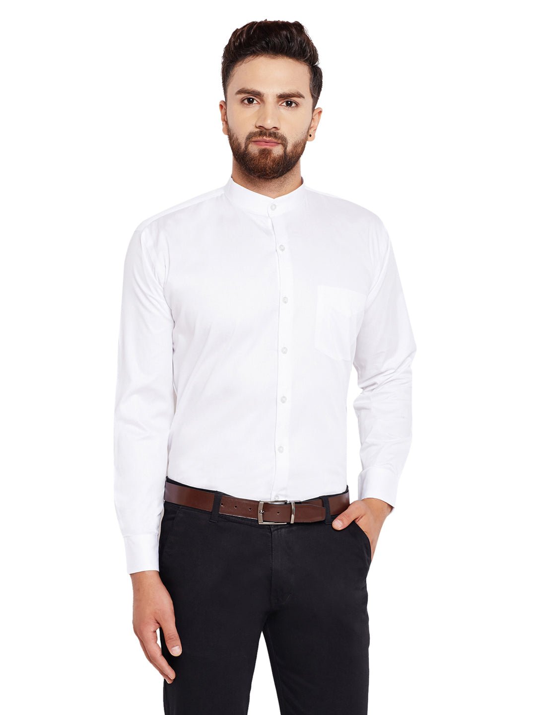 Men White Solid Regular Fit Pure Cotton Formal Shirt - #folk republic#