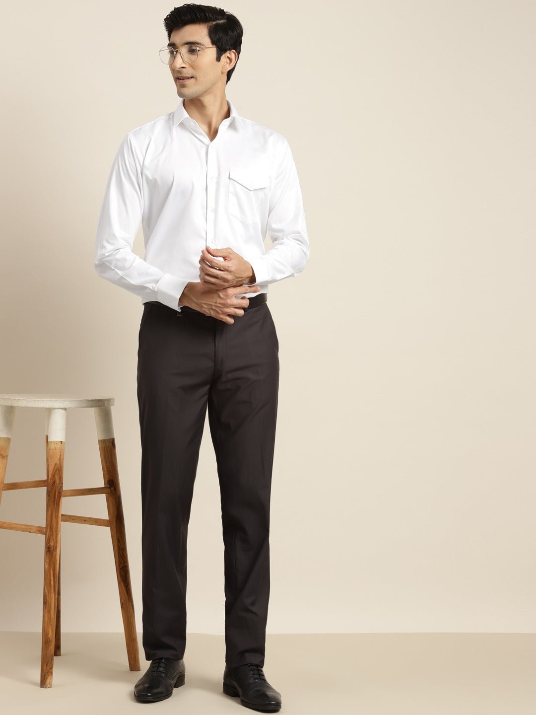 Men White Solid Single Pocket with Flap Pure Cotton Slim Fit Formal Shirt - #folk republic#