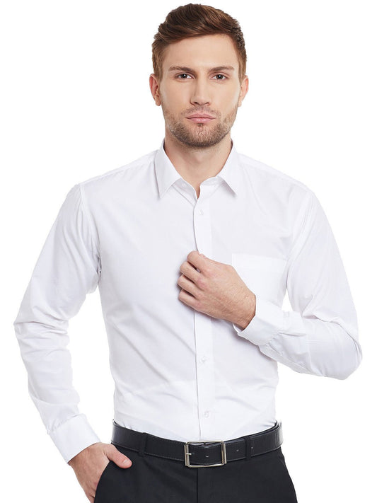 Men White Solid Slim Fit Formal Shirt - #folk republic#