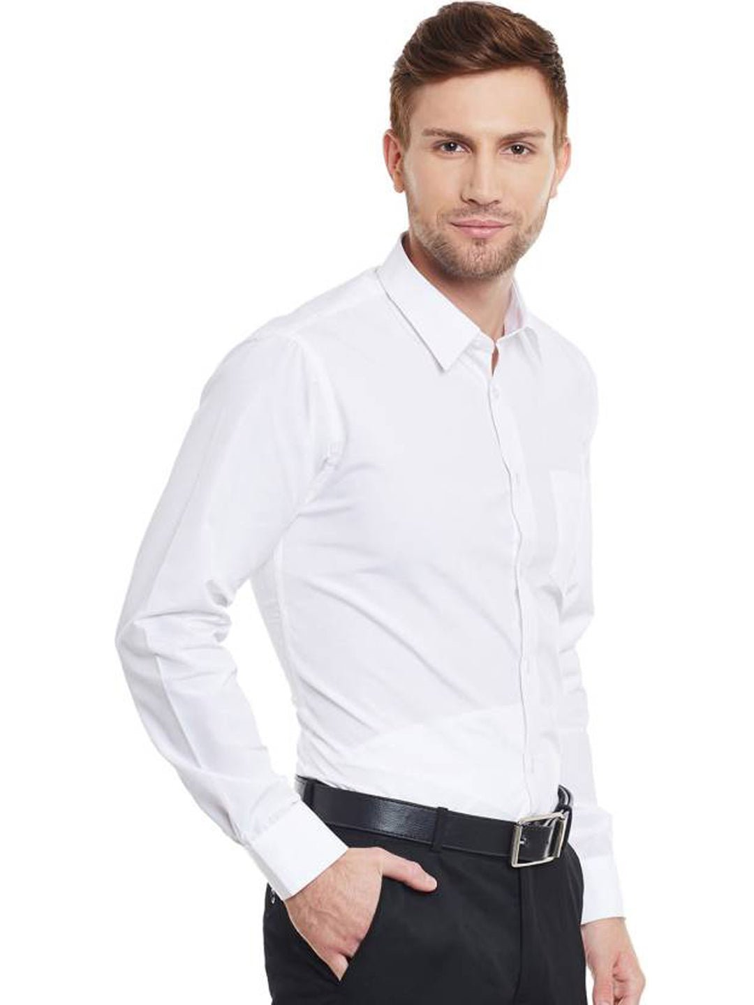 Men White Solid Slim Fit Formal Shirt - #folk republic#