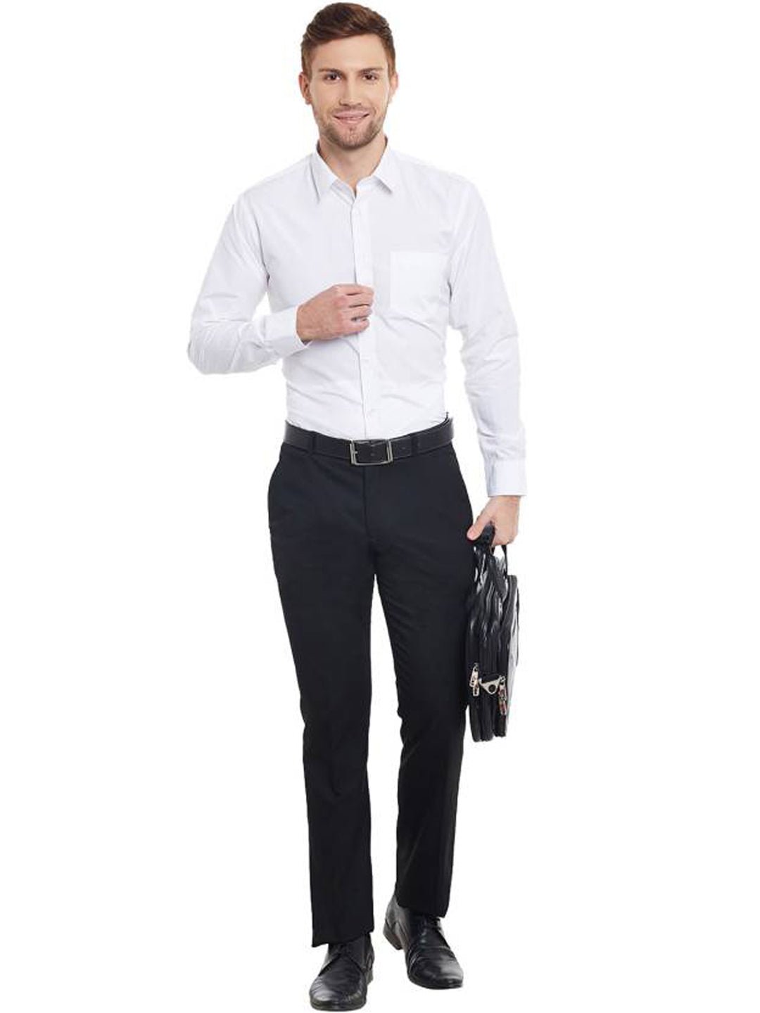 Men White Solid Slim Fit Formal Shirt - #folk republic#