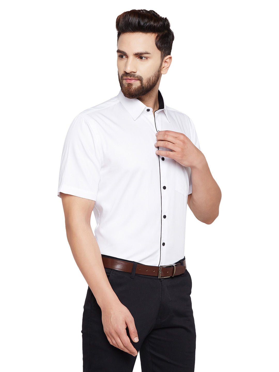Men White Solid Slim Fit Pure Cotton Formal Shirt - #folk republic#