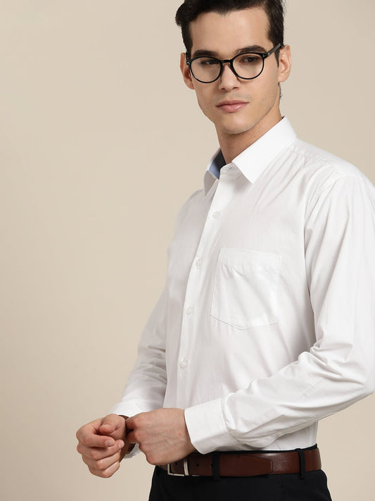 Men White Solid Slim Fit Pure Cotton Formal Shirt - #folk republic#
