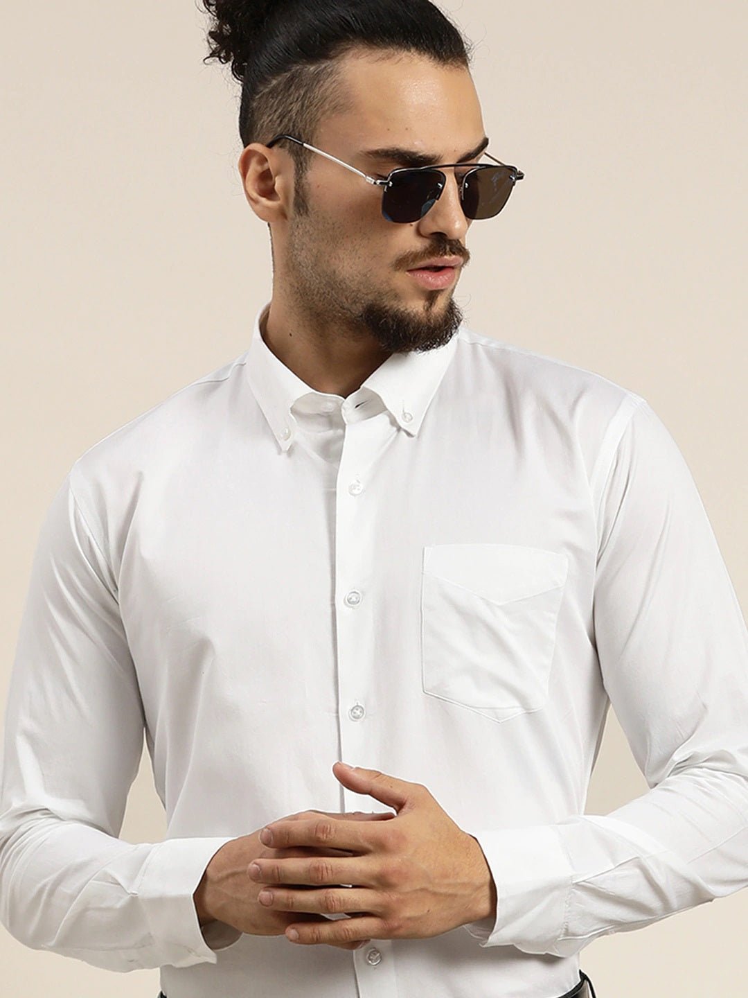 Men White Solid Slim Fit Pure Cotton Formal Shirt - #folk republic#