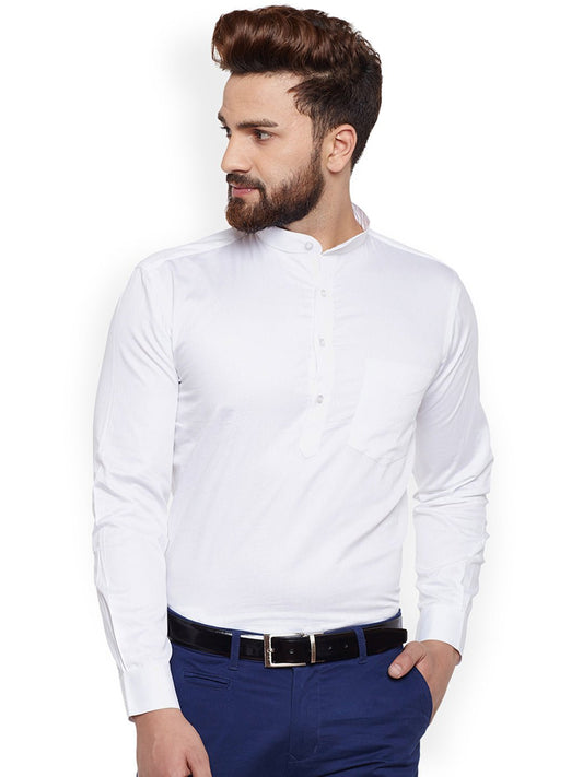 Men White Solid Slim Fit Pure Cotton Formal Shirt - #folk republic#
