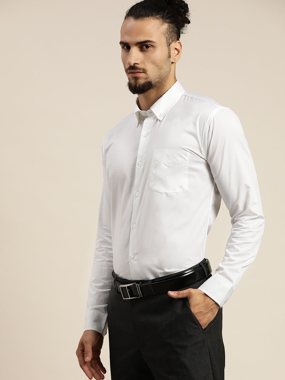Men White Solid Slim Fit Pure Cotton Formal Shirt - #folk republic#