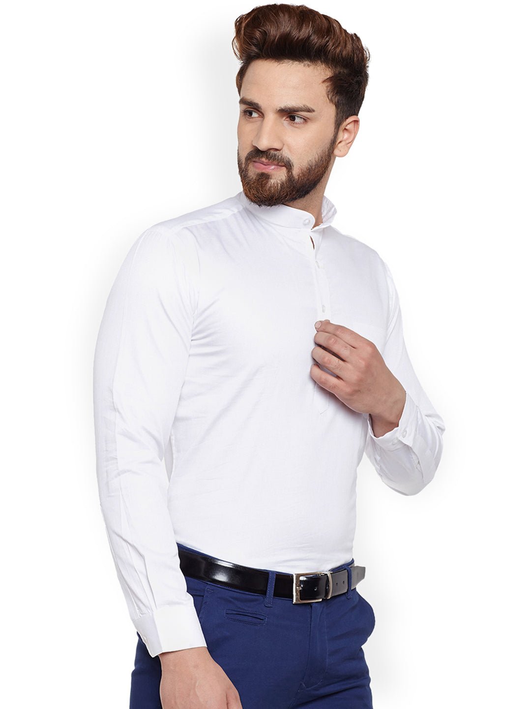Men White Solid Slim Fit Pure Cotton Formal Shirt - #folk republic#