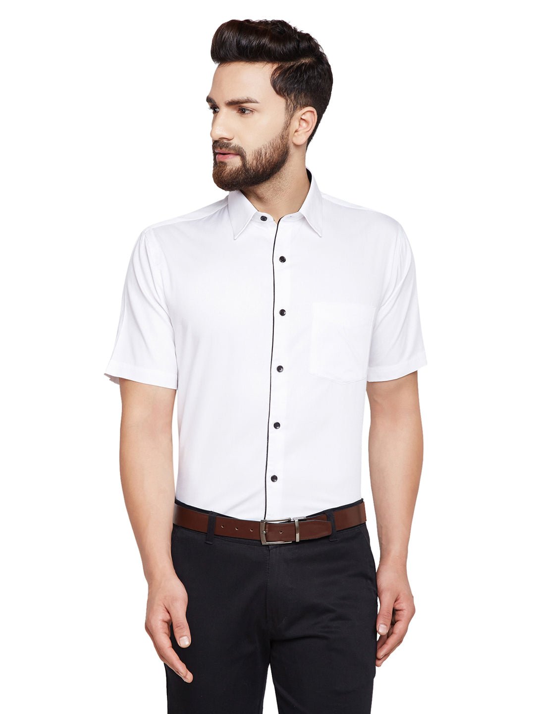 Men White Solid Slim Fit Pure Cotton Formal Shirt - #folk republic#