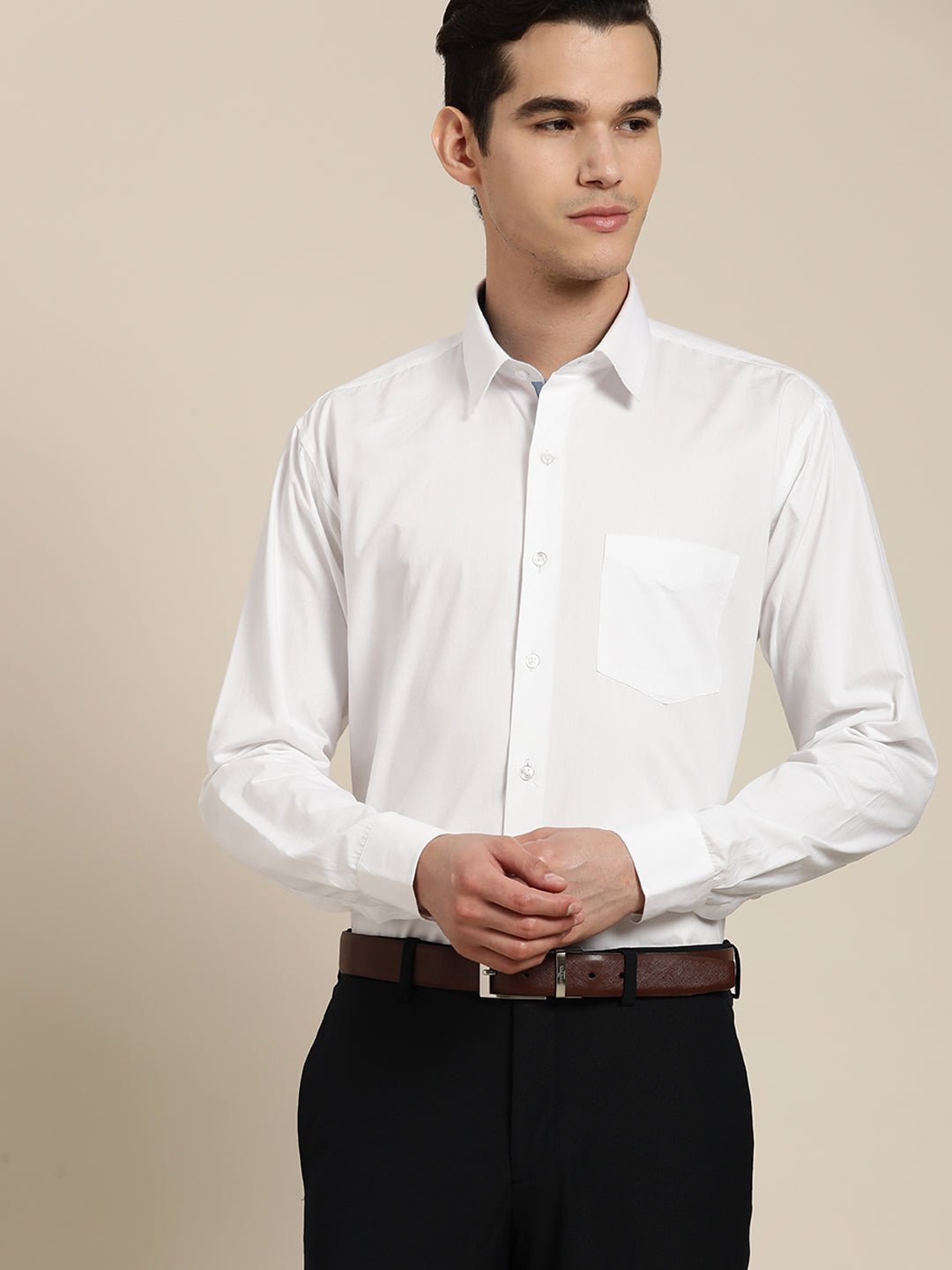 Men White Solid Slim Fit Pure Cotton Formal Shirt - #folk republic#