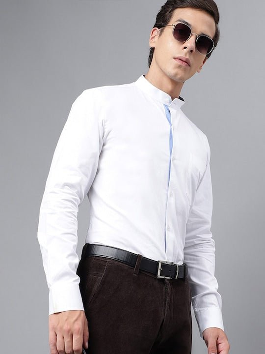 Men White Solid Slim Fit Pure Cotton Formal Shirt - #folk republic#