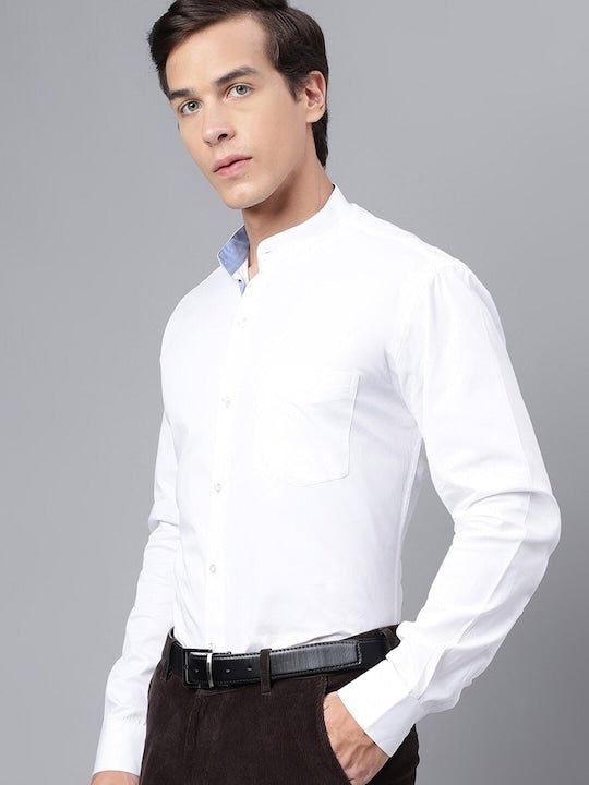 Men White Solid Slim Fit Pure Cotton Formal Shirt - #folk republic#